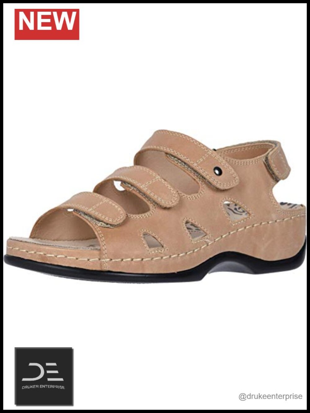 Leather Slingback Sandals with Hook & Loop Closure, Cushioned Footbed